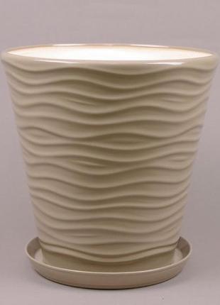 Керамический горшок волнистый глянец капучино 5.5 л (разные цвета и размеры)1 фото