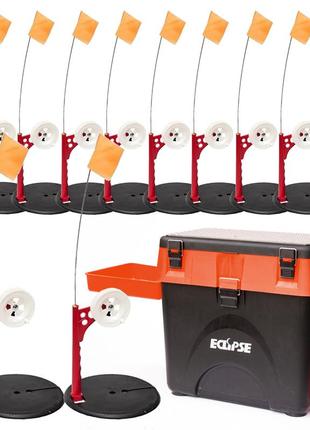 Жерлиця зимова оснащена 10шт профмонтаж в ящику для риболовлі на щуку помаранчева