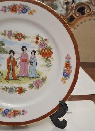 Антикварная тарелка гейша роспись фарфор япония