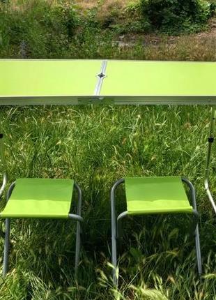 Розкладний зручний стіл для пікніка та 4 стільці салатовий10 фото
