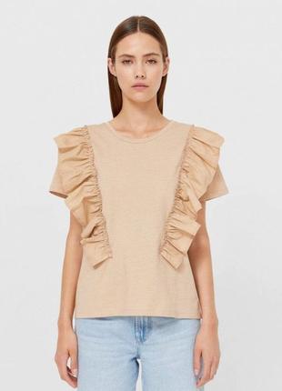 Натуральная футболка stradivarius с рюшами-воланами