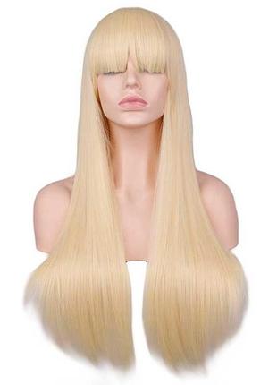 Парик ровный аниме c длинной челкой "шатенка" - 70см - каштановый