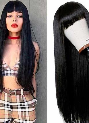 Парик ровный аниме c длинной челкой "шатенка" - 70см - каштановый