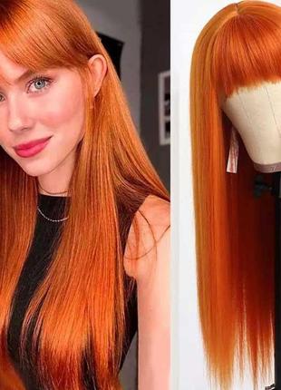 Парик ровный аниме c длинной челкой "шатенка" - 70см - каштановый