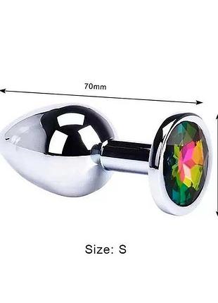 Сталева анальна пробка з кристалом rainbow — 2.8*7 (см) — анальні іграшки