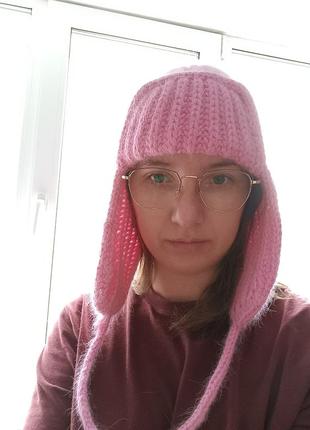 Ушанка ангоровая вязаная ручной работы