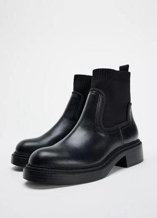 Ботинки кожаные zara черные женские