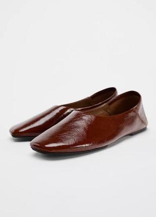 Кожаные коричневые женские туфли zara new