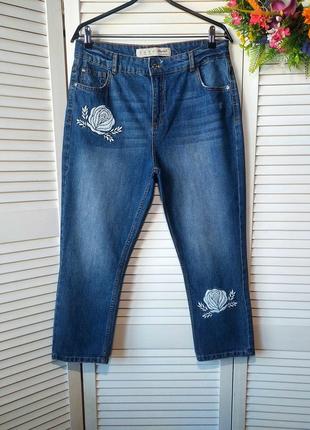 Джинси мом моми mom сині з вишивкою на високій посадці denim co 💙 uk 14 eur 42 л.