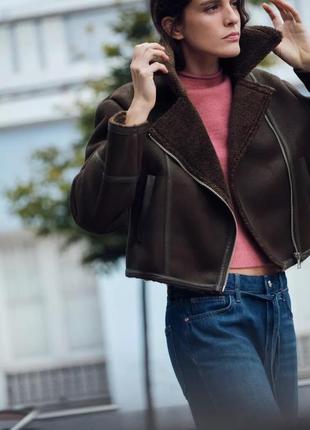 Куртка двусторонняя дубленка коричневая zara new