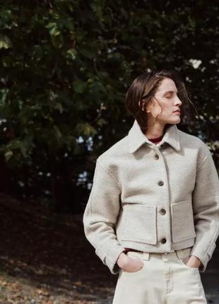 Укороченная серая куртка с шерстью zara new
