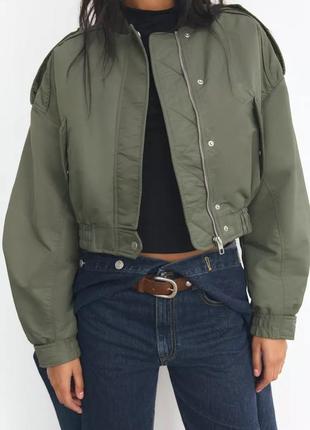 Куртка укороченная бомбер хаки куртка zara new