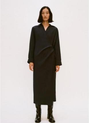 Платье рубашка с воротником длинная черного цвета zara xs2 фото