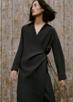 Платье рубашка с воротником длинная черного цвета zara xs4 фото