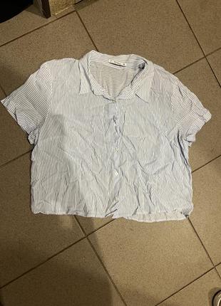 Pull & bear l m блуза блузка кроп топ кроптоп рубашка голубая с открытой спиной