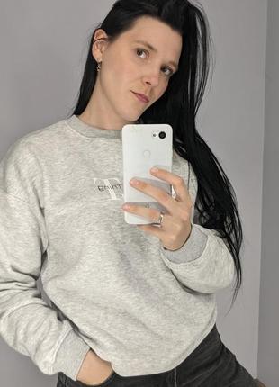 Худі пуловер на байці сірий xs, теплий