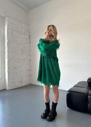 Вязаная туника рванка оверсайз свободного кроя с декоративными разрывами