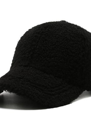 Меховая кепка барашек черная, теплая бейсболка, женский головной убор, fs-22361 фото