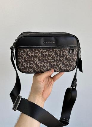 Coach graham crossbody with monogram print Ctd, мужская кожаная сумка кросс-боди, Желтая кожаная сумка кроссбоды