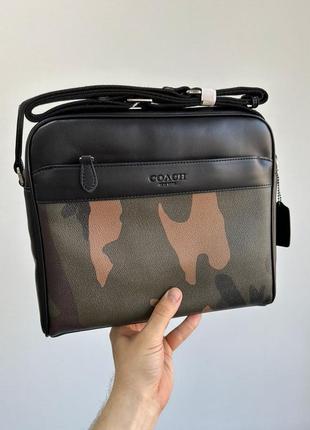 Coach charles camera crossbody messenger bag camo, мужская кожаная сумка, мужская кожаная сумка, мужская кожаная сумка