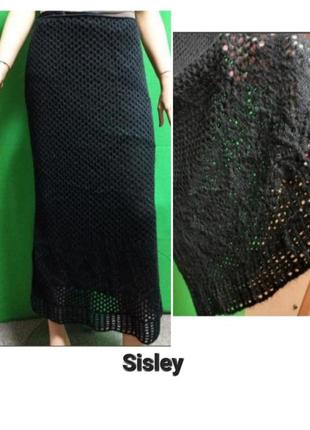В'язана ажурна довга спідниця на підкладці sisley