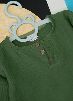 Легкий летний комплект из муслина для мальчиков, муслиновый костюм шорты и рубашка6 фото