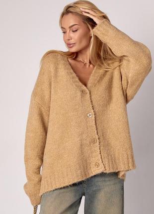 Жіночий oversize кардиган на ґудзиках з пухнастої пряжі2 фото