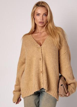 Жіночий oversize кардиган на ґудзиках з пухнастої пряжі3 фото