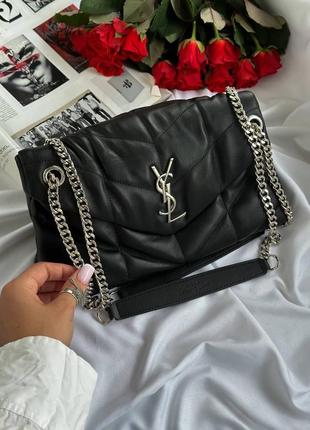 Кожаная вместительная сумка женская черного цвета