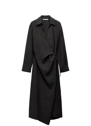 Плаття сорочка з коміром довга чорного кольору zara xs