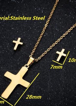 Комплект з нержавіючої сталі : сережки+ підвіска з ланцюжком, колір золото