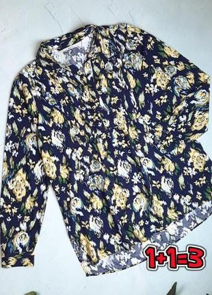 🌿1+1=3 чудова темно-синя сорочка блуза в принт tu, розмір 46 - 48