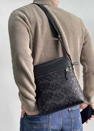 Coach houston relief print cow Worlds flight bag black, чоловіча шкіряна сумка мессенджер, мужская кожаная сумка