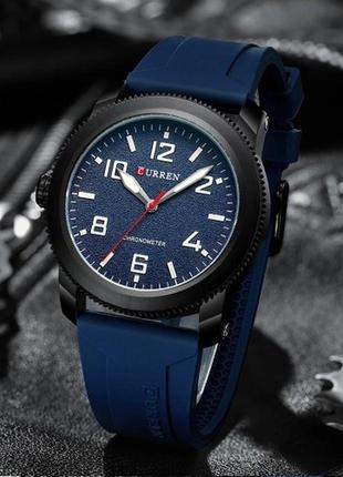 Кварцевые часы curren 8454 black-blue, мужские, металлические, с каучуковым ремешком, d c4 фото
