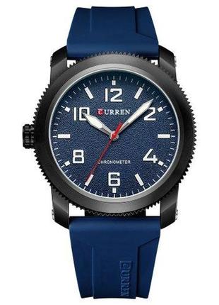 Кварцевые часы curren 8454 black-blue, мужские, металлические, с каучуковым ремешком, d c3 фото