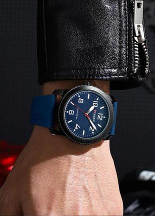 Кварцевые часы curren 8454 black-blue, мужские, металлические, с каучуковым ремешком, d c2 фото