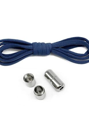 Шнурки обувные эластичные 100см темно синие 1 пара (2шт). резиновые шнурки для обуви с фиксаторами