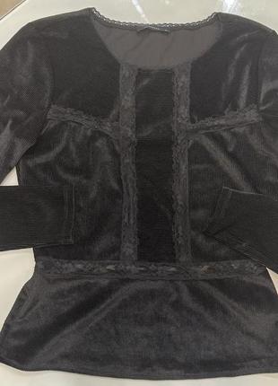Жіноча оксамитова кофта блузка з прозорим мереживом