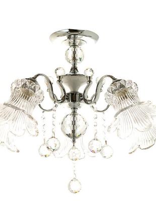 Люстра классическая цвета хром и 5 плафонами из прозрачного стекла (ou069/5p) elisey