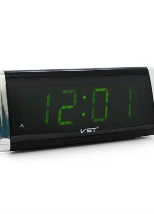 Электронные часы vst-730, будильник, питание от кабеля 220v, green light