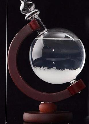 Барометр штормгласс resteq глобус большой, капля storm glass на темной деревянной подставке