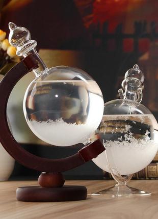 Барометр штормгласс resteq глобус большой, капля storm glass на темной деревянной подставке