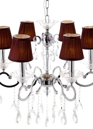 Люстра c коричневым абажуром и кристаллами (6 ламп) (ou002/6/chrom) elisey