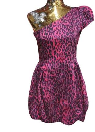 Коктейльное платье atmosphere на одно плечо леопард животный принт розовая пышная юбка мини