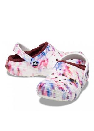Теплые кроксы classic lined tie dye clog 39 комбинированный crocs
