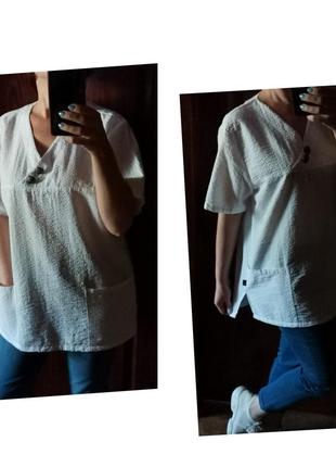 Сорочка жатка с коротким рукавом 7days белая свободная футболка удлиненная блуза футболочного кроя9 фото
