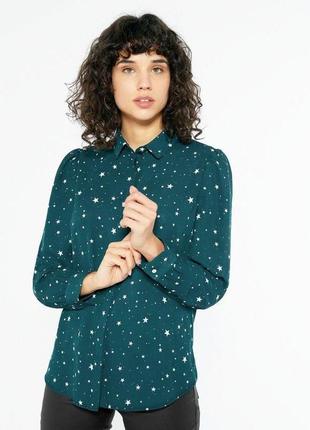 Зелена шифонова рубашка в принт зірки