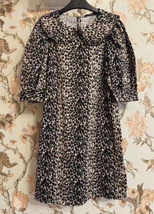 Хлопковое платье с воротничком в леопардовый принт george