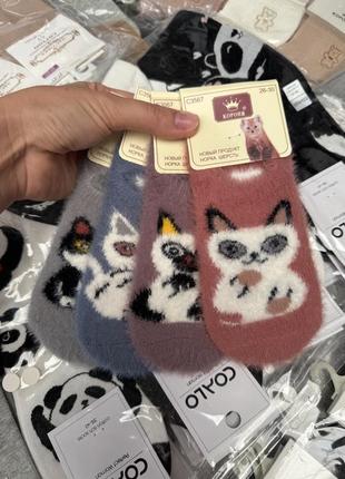 Дитячі норкові сліди слідки як тапочки норка термо пухнасті мʼякі з котиками носки шкарпетки розмір 21-25 26-30 31-35