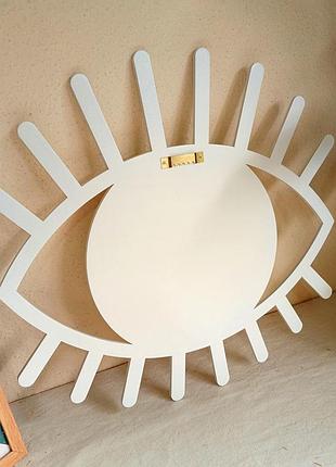 Декоративне біле дзеркало всевидяче око, дзеркало у формі ока з віями в дерев'яній рамі